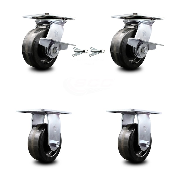5 Inch Phenolic Caster Brakes/Swivel Locks and 2 Rigid, 2PK